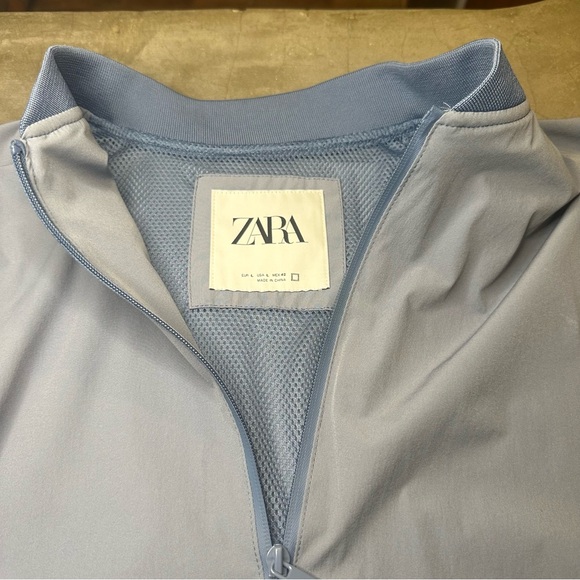 Zara Men’s Lightweight Bomber Jacket Light Blue Sz L - Picture 7 of 10